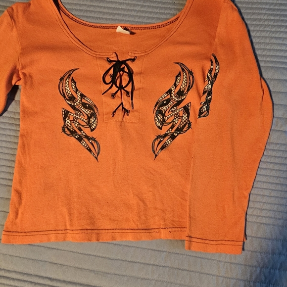 Orange Lace-Up Graphic Sexy Women's Top Vintage Bikeweek 2002 - Picture 2 of 13